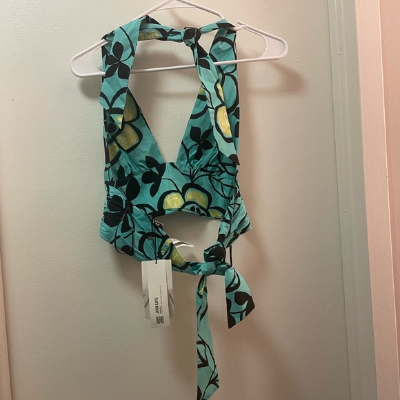 NWT Zara Printed Crop Top Neon Blue - Picture 4 of 4